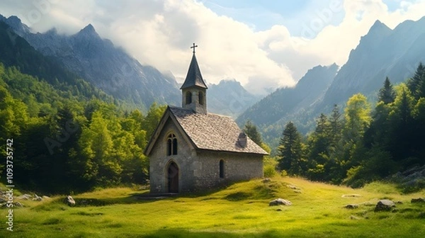 Fototapeta A charming old chapel peacefully situated in a remote location