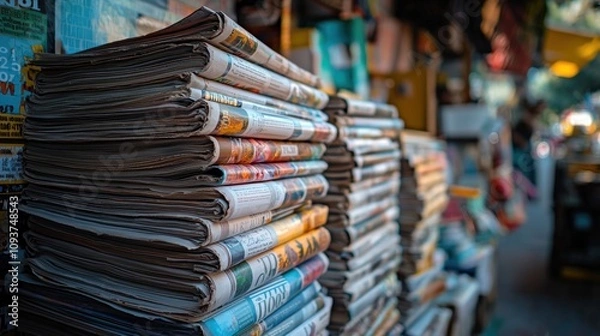 Obraz Stack of Newspapers at a News Stand