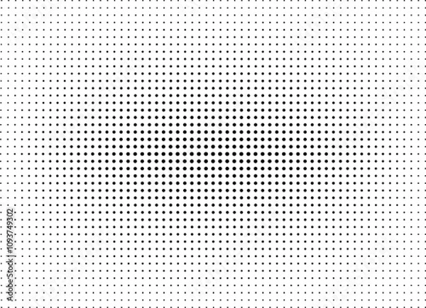 Obraz Halftone basic effect of black dots, white background, Abstract pattern, modern style, black circles arranged in rows with large in center to small scattered all around.