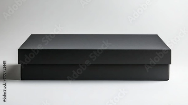 Fototapeta A sleek black rectangular box with sharp edges, closed, against a white background 