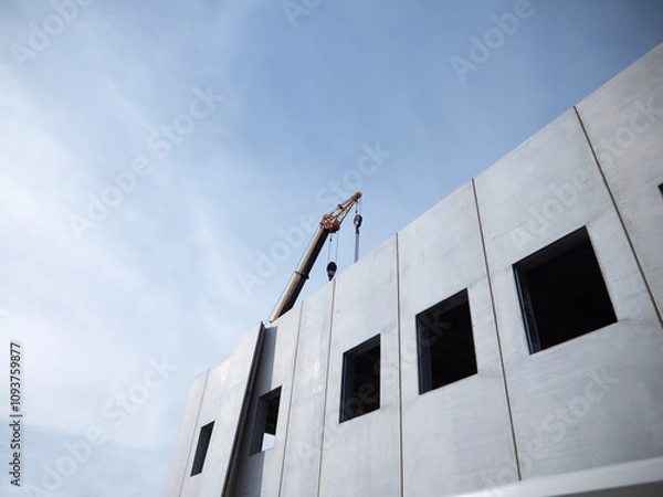 Fototapeta prefabricated building under construction with crane building development