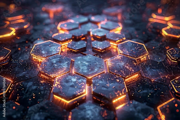 Fototapeta Illuminated Hexagonal Grid in Abstract Style