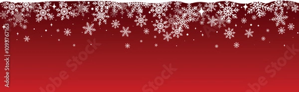 Fototapeta Abstract Christmas top snowflake seamless border red background