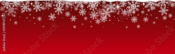 Fototapeta Abstract Christmas top snowflake seamless border red background