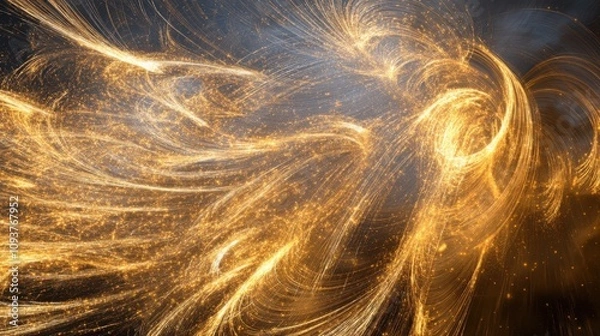 Fototapeta Abstract swirling golden sparkles on dark background