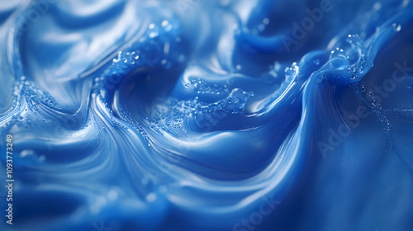 Fototapeta Abstract render of swirling blue water waves creating a liquid vortex with droplets.high quality image