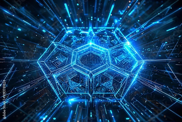 Fototapeta Abstract Hexagons with Glowing Blue Lights. ai concept