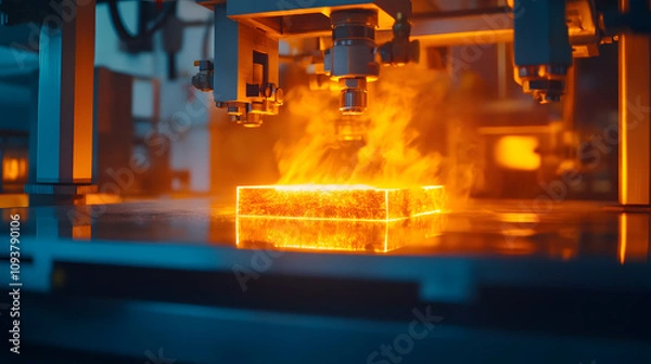 Obraz A materials science lab testing new alloys under intense heat and light.