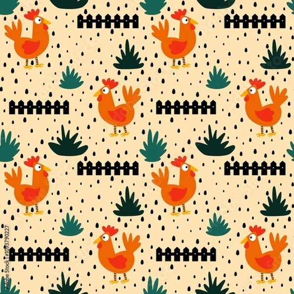 Obraz Easter chicken seamless birds pattern for wrapping paper and fabrics