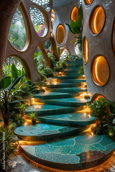 Fototapeta Artistic staircase inspired by nature. AI Generated