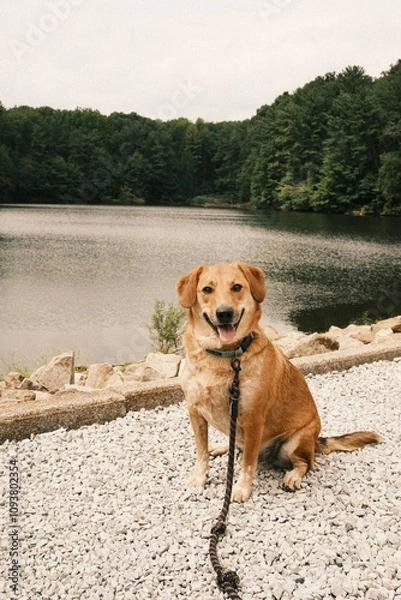 Fototapeta Joyful Dog at the Lake