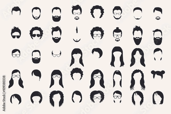 Fototapeta Set of monochrome icons. Hearstyle and beards.