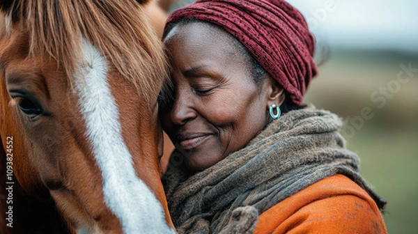 Fototapeta Portrait of a woman with a horse