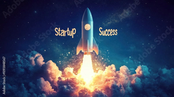 Fototapeta Rocket launching symbolizes startup success and innovation in business
