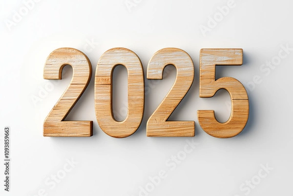 Fototapeta Wooden 2025 numbers on a white background