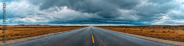 Fototapeta Open Road to Opportunity: A long empty highway, leading into the distance.