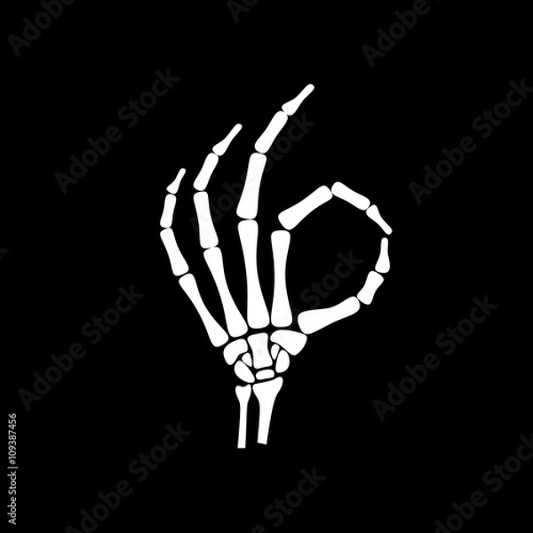Obraz White okay hand bone in black background