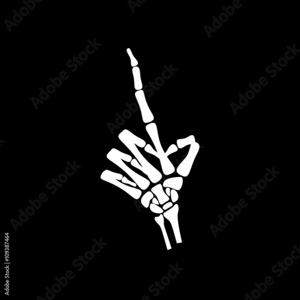 Obraz White hand bone count the number one in black background