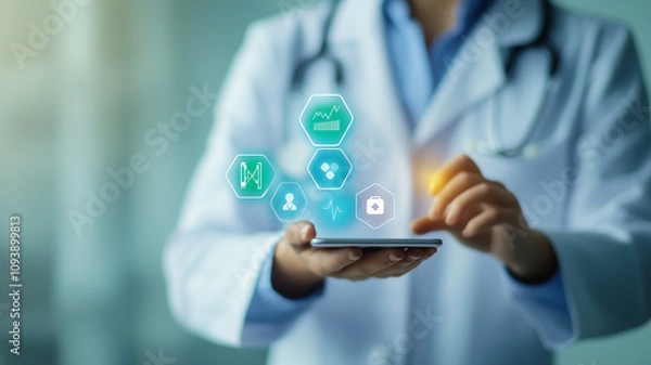 Fototapeta doctor pressing button