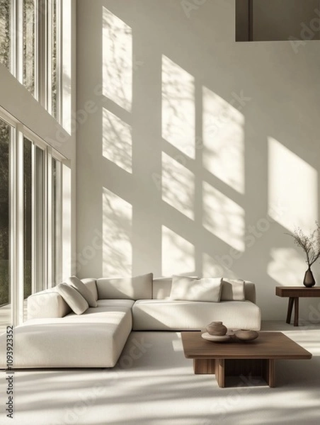Obraz Spacious Modern Living Room with Abundant Natural Light and Minimalist Furniture, Architectural Design Concept