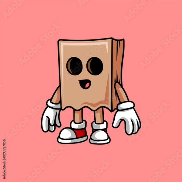 Fototapeta fun bag head cartoon character colored isolated drawing line art style sketch classic vintage design illustration