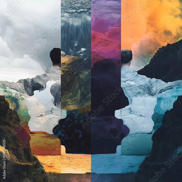 Fototapeta Vividly Textured Landscape with Symmetrical Silhouettes