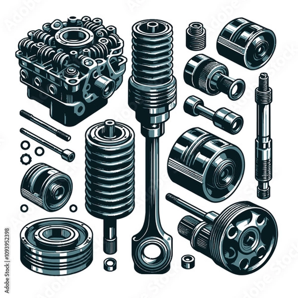 Fototapeta car Crankshaft set  vector on white background