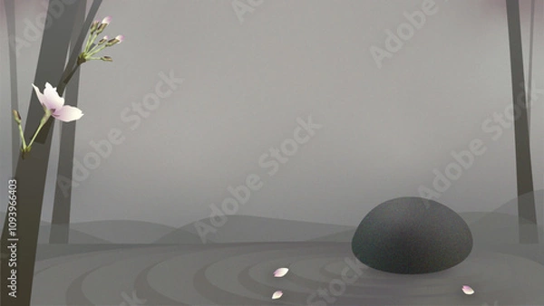 Obraz 枯山水と桜