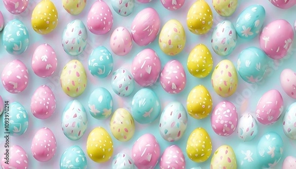 Fototapeta tiny easter eggs in a repeating pattern on a pastel background