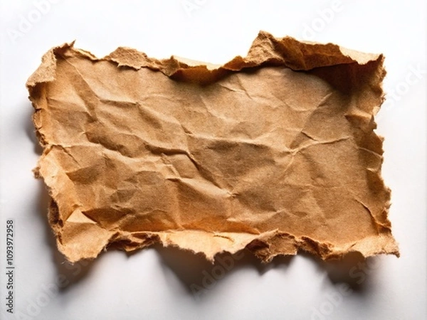 Fototapeta Ripped Brown Paper on White Background: A Captivating Low Light Photography Exploration of Texture and Contrast for Creative Design Projects