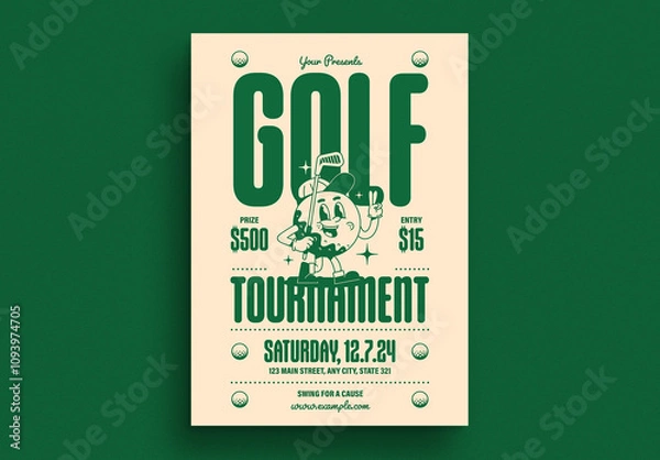 Obraz Green Retro Trendy Golf Tournament Event Flyer