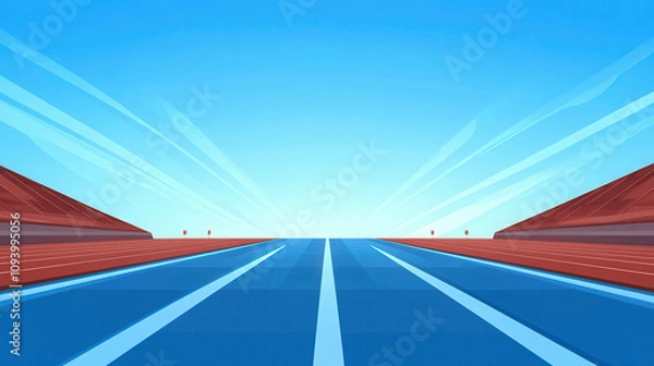 Fototapeta Blank Running Track Banner in Stadium Under Bright Sky with Dynamic Perspective for Sports Events and Promotions