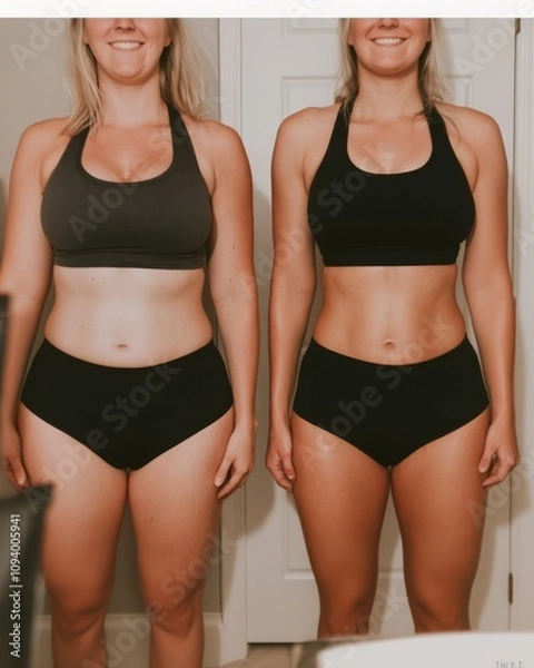 Obraz Cropped shot of a person showing their abdomen after weight loss and muscle building.