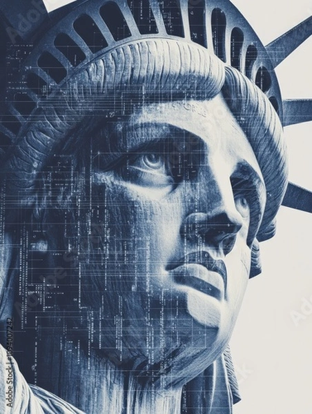 Fototapeta Statue of Liberty in the cyberspace with holograms and virtual elements.