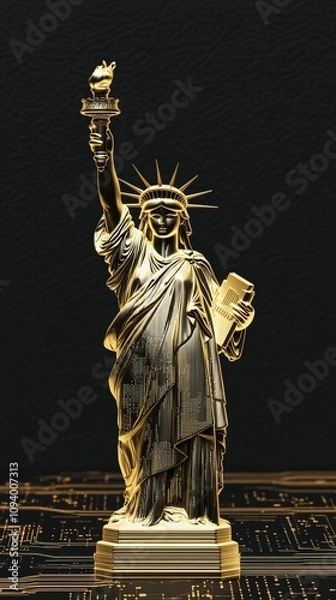 Fototapeta The construction of the Statue of Liberty from new technologies and innovations.