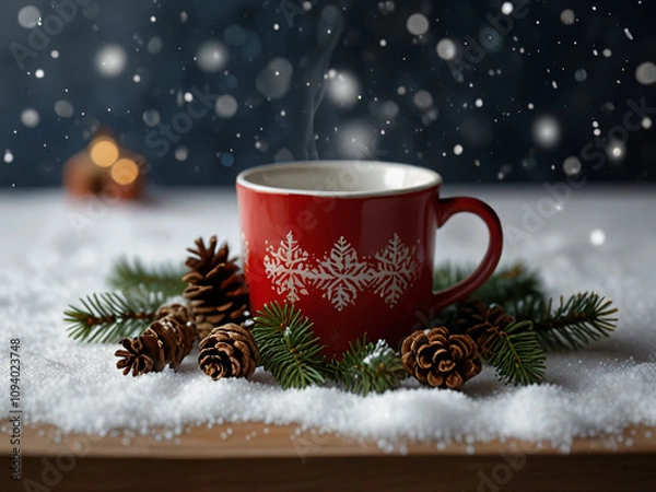 Obraz A serene Christmas background with twinkling lights and festive cheer.