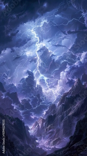 Fototapeta Majestic Mountain Range Under a Dramatic Thunderstorm Sky
