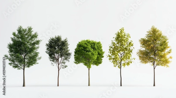 Fototapeta Elegant arrangement of five trees showcasing natural textures and colors