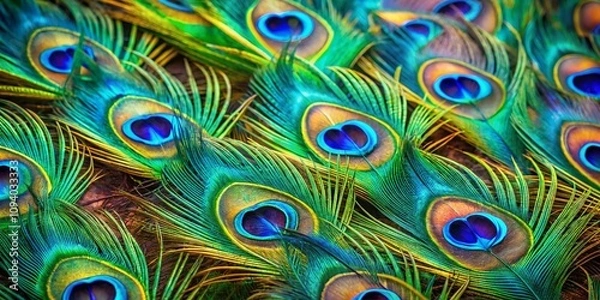 Fototapeta Stunning Set of Peacock Feathers in Flat Style - Beautiful Design Elements for Unique Wall Art and Home Decor, Perfect for Nature Lovers and Art Enthusiasts Alike