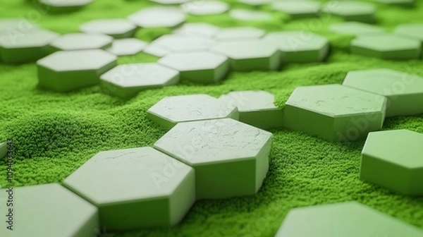 Fototapeta 3D Overlapping Hexagonal Grids with Frosted Textures and Soft Lighting