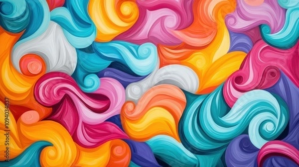 Fototapeta floral abstract Patterns. A vibrant abstract artwork featuring swirling patterns in bright colors like pink, orange, blue, and purple, creating a dynamic and energetic visual experience.