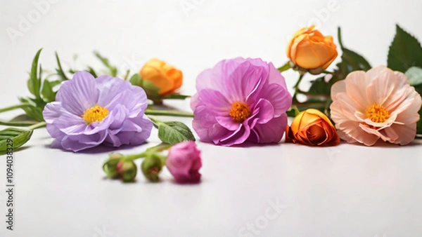 Fototapeta A vibrant bouquet of flowers beautifully arranged on a white background.