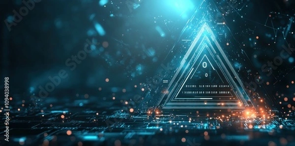 Fototapeta A futuristic digital landscape featuring a glowing triangular structure and data elements.