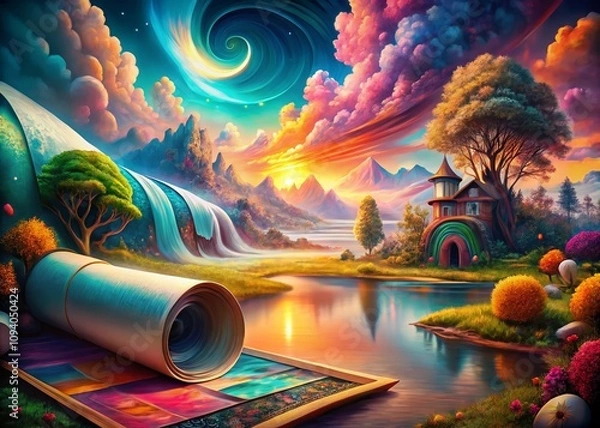 Fototapeta Surreal Exploration of a Filzstift Skizzenrolle: A Dreamlike Journey Through Abstract Landscapes and Creative Expressions