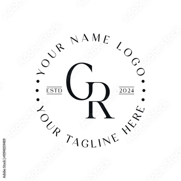 Fototapeta initial letter GR logo design, serif font graphic vector template