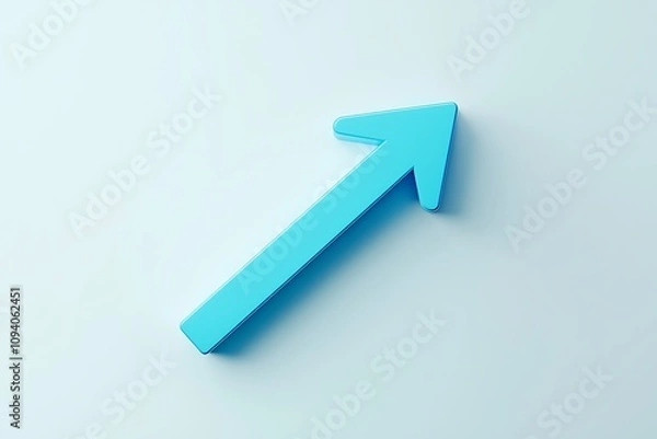 Fototapeta A sleek blue arrow pointing upwards against a light background, symbolizing growth, progress, or direction.
