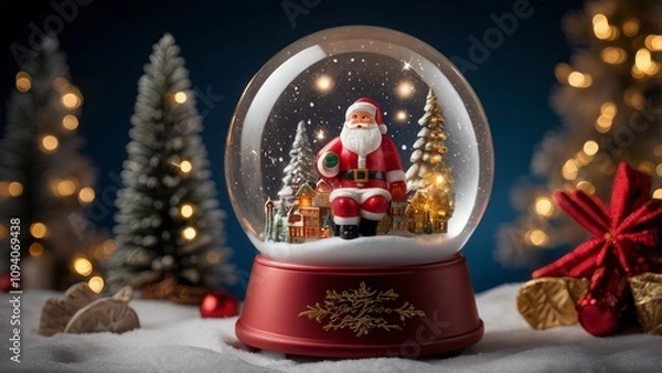 Obraz New Year's souvenir snow globe with backlight Santa Claus