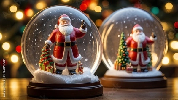 Obraz New Year's souvenir snow globe with backlight Santa Claus