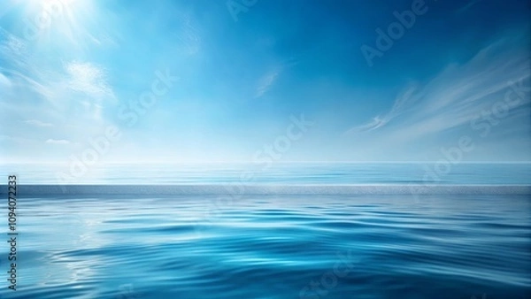 Fototapeta Serene Ocean Vista Tranquil Waters Under a Bright Sunny Sky with a Subtle Horizontal Line