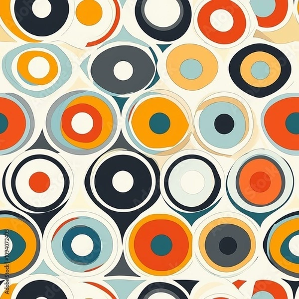 Fototapeta Seamless pattern of circles and diamonds in alternating colors and sizes